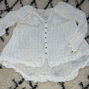 LK NEW FREE PEOPLE M WINDOW PAYNE LINEN SHIRT BLOUSE SWING TOP FLOWY GORGEOUS